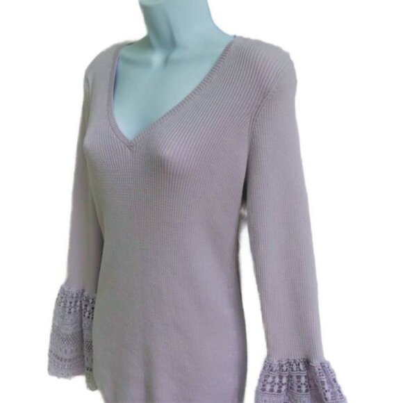 NEW Asos Lilac Knit Sweater Pullover V Neck Fluted Lace Sleeve Cuffs M - Picture 6 of 8